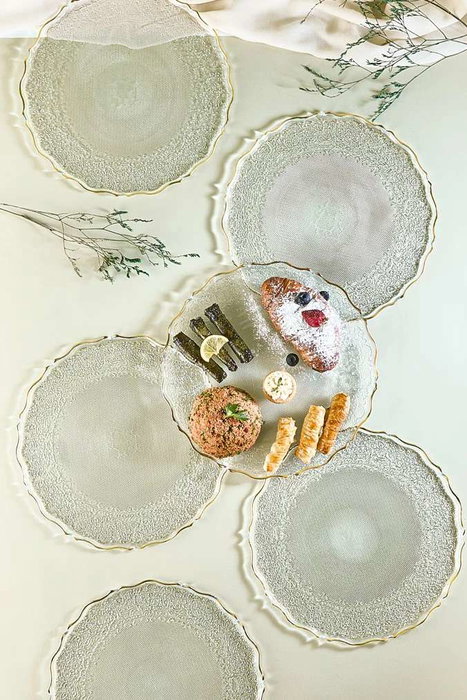 Hermia Goblen6 Set de 6 Platos de Vidrio Transparente 28 cm
